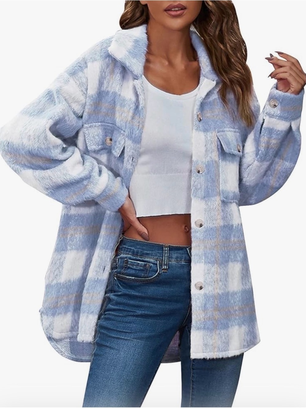 DAPHNE LO SIZE L~RHYTHM OVERSIZED SHACKET -SKY BABY BLUE JACKET CARDIGAN SWEATER